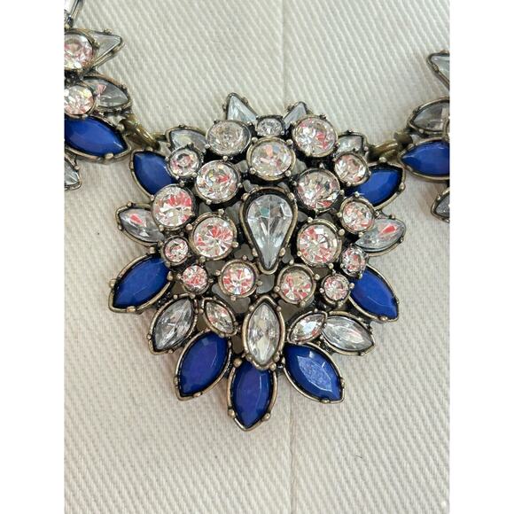 LOFT Chunky Statement Necklace Antiqued Goldtone Blue 20.5 Inch - Picture 2 of 9